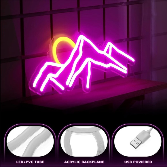 Neon Pink Mountain Range Light Nature Dorm Bedroom Boho Housewarming Party Decor - Picture 5 of 7
